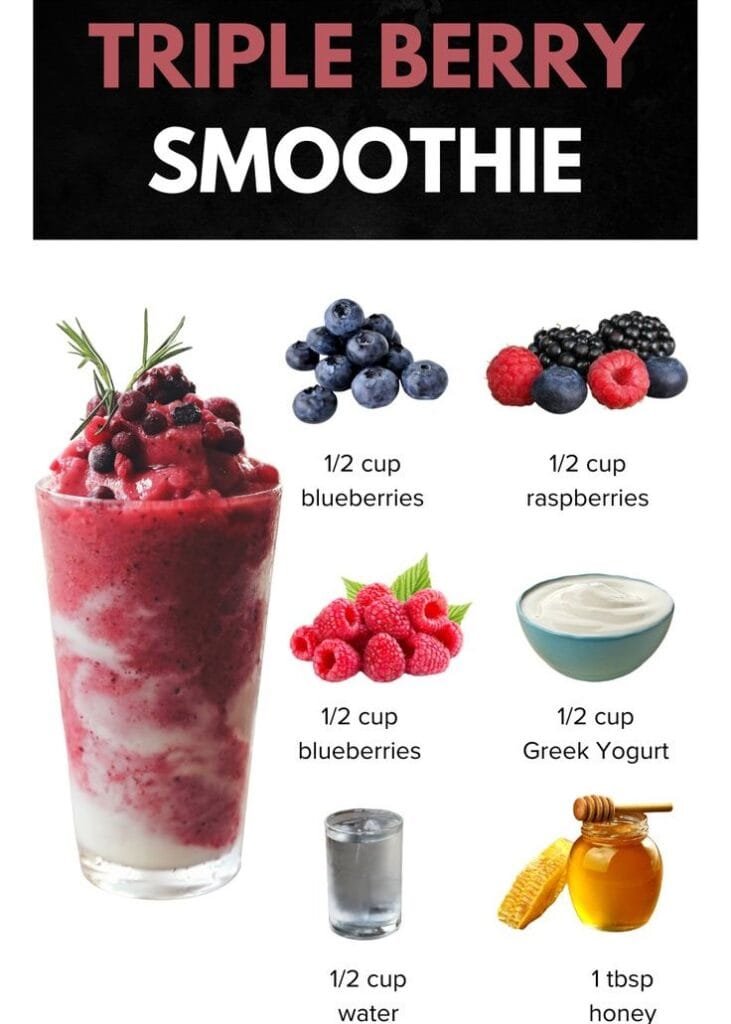 Triple Berry Smoothie Recipe with Greek Yogurt & Honey